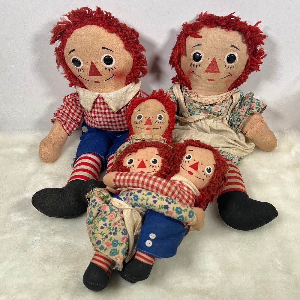 Original Knickerbocker Raggedy ANN & ANDY Dolls 5PC BUNDLE Vintage Antique